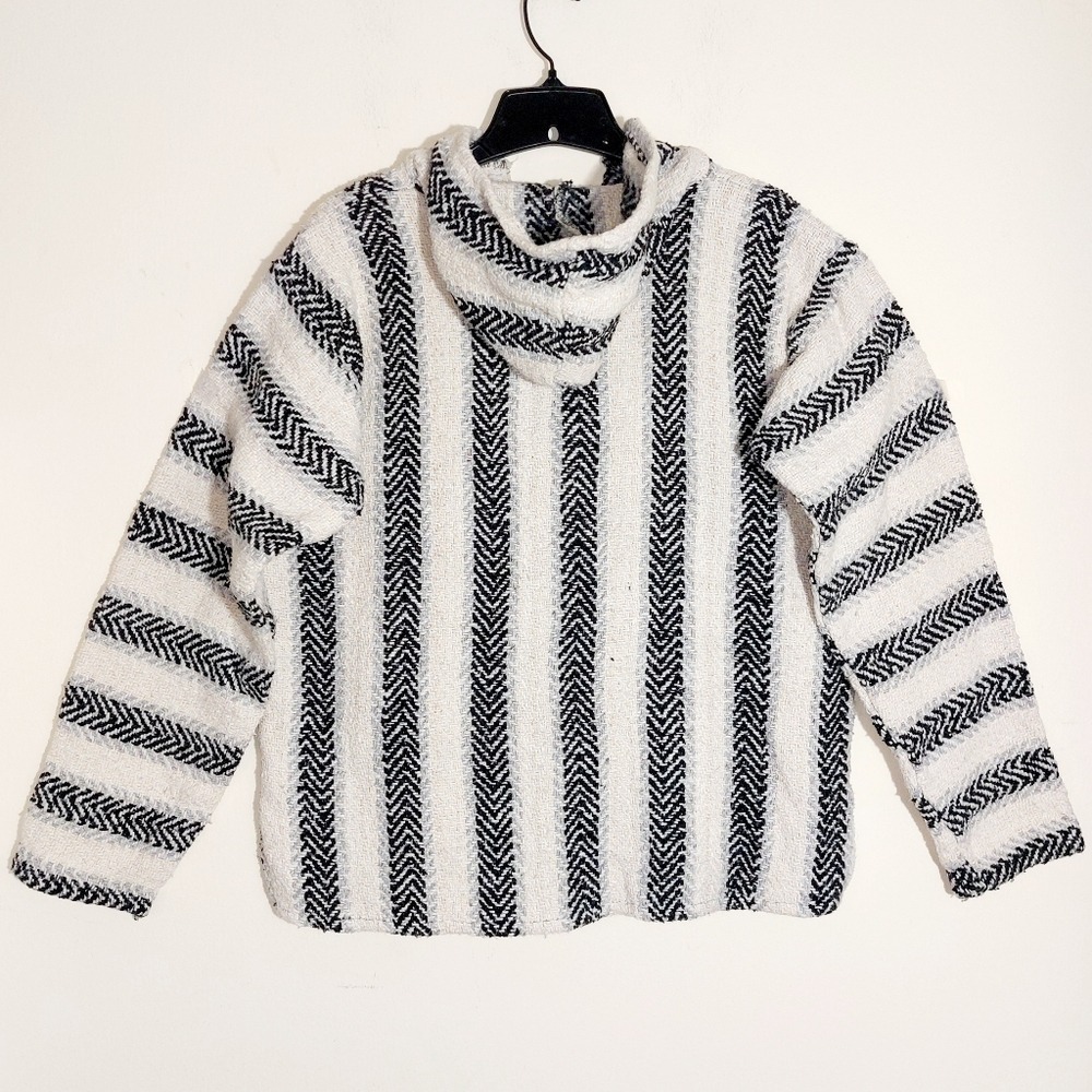 NWT Desing Baja Style Striped Hoodie Sweater Cream Black Festival Size M Poncho - Picture 11 of 12